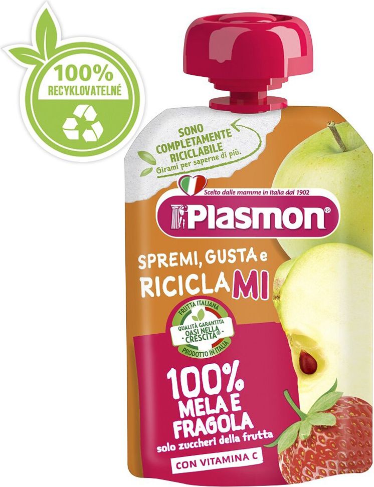 2+1 PLASMON Kapsička bezlepková ovocná jablko a jahoda 100 g, 6m+ - obrázek 2