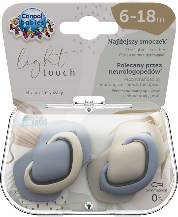 CANPOL BABIES Set symetrických silikonových dudlíků Light touch 6-18m Pure color modrý - obrázek 2