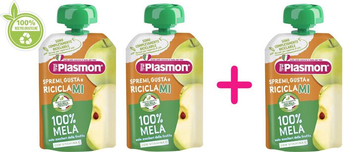 2+1 PLASMON Kapsička bezlepková ovocná jablko 100 g, 6m+ - obrázek 1