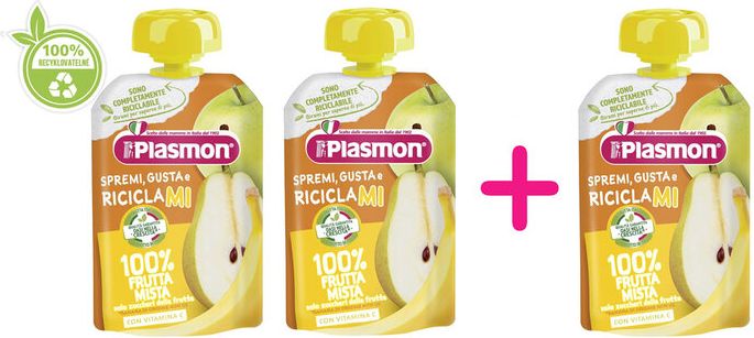 2+1 PLASMON Kapsička bezlepková ovocná mix 100 g, 6m+ - obrázek 1