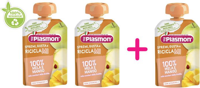2+1 PLASMON Kapsička bezlepková ovocná jablko a mango 100 g, 7m+ - obrázek 1