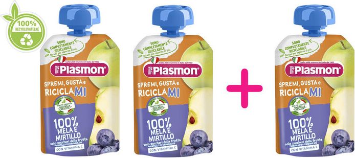 2+1 PLASMON Kapsička bezlepková ovocná jablko a borůvka 100 g, 6m+ - obrázek 1