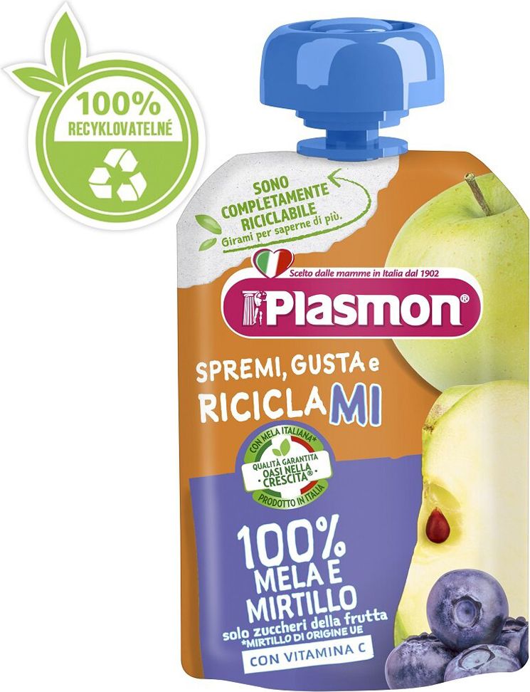2+1 PLASMON Kapsička bezlepková ovocná jablko a borůvka 100 g, 6m+ - obrázek 2