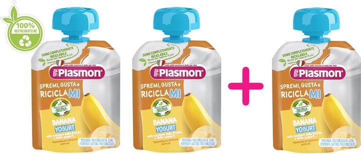 2+1 PLASMON Kapsička bezlepková ovocno-jogurtová banán 85 g, 6m+ - obrázek 1
