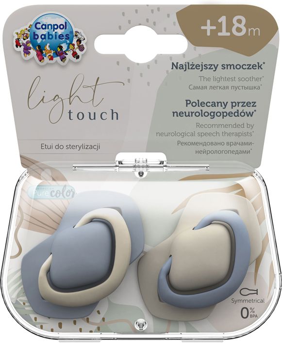 CANPOL BABIES Set symetrických silikonových dudlíků Light touch 18m+ Pure color modrý - obrázek 2
