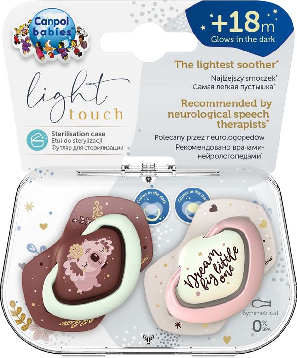 CANPOL BABIES Set symetrických silikonových dudlíků Light touch 18m+ Sleepy koala růžový - obrázek 2