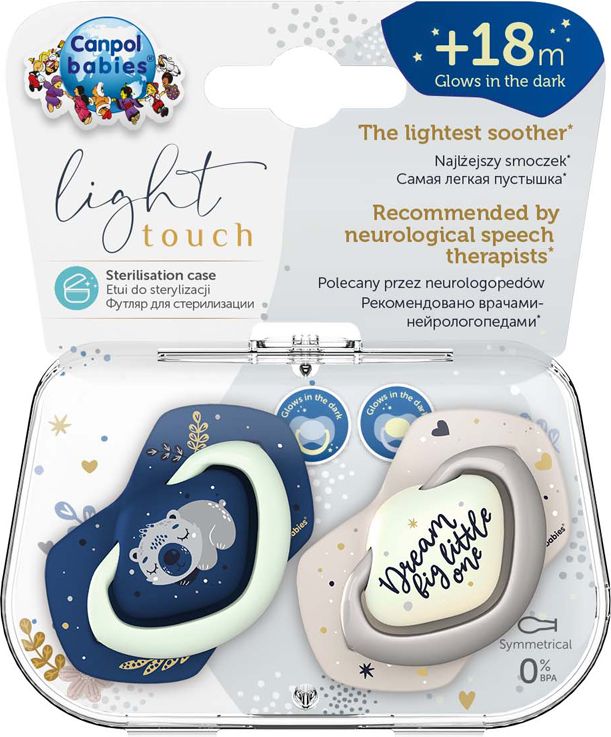 CANPOL BABIES Set symetrických silikonových dudlíků Light touch 18m+ Sleepy koala modrý - obrázek 2