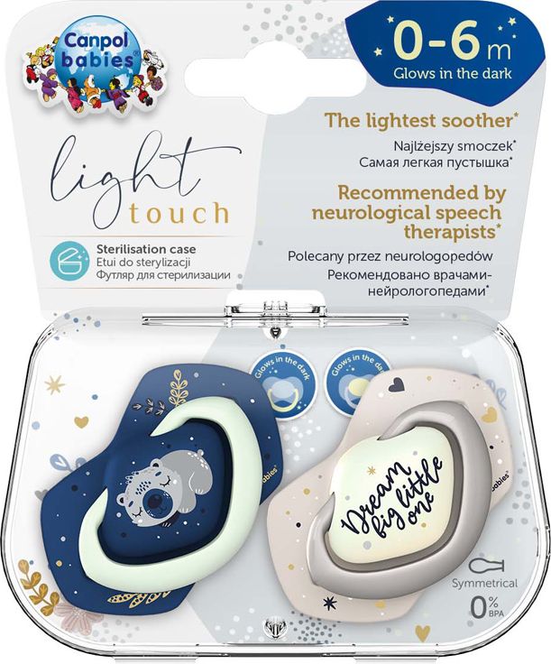 CANPOL BABIES Set symetrických silikonových dudlíků Light touch 0-6m Sleepy koala modrý - obrázek 2