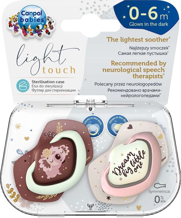 CANPOL BABIES Set symetrických silikonových dudlíků Light touch 0-6m Sleepy koala růžový - obrázek 2