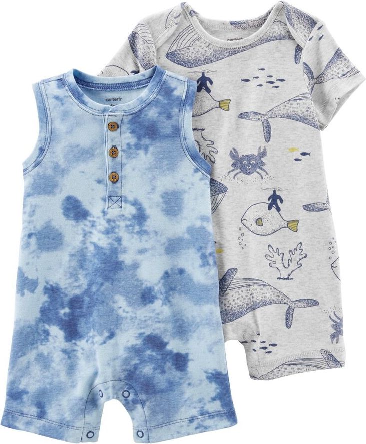 CARTER'S Overal letní krátký rukáv Grey Ocean chlapec LBB 2ks 3m - obrázek 1