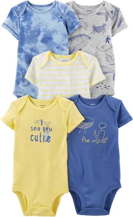 CARTER'S Body krátký rukáv Blue Ocean chlapec 5ks 9m - obrázek 1
