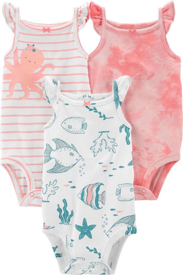 CARTER'S Body bez rukávů Pink Ocean holka 3ks 6m - obrázek 1