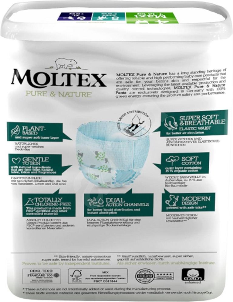 2x MOLTEX Pure&Nature Kalhotky plenkové jednorázové 4 Maxi (7-12 kg) 22 ks - obrázek 3