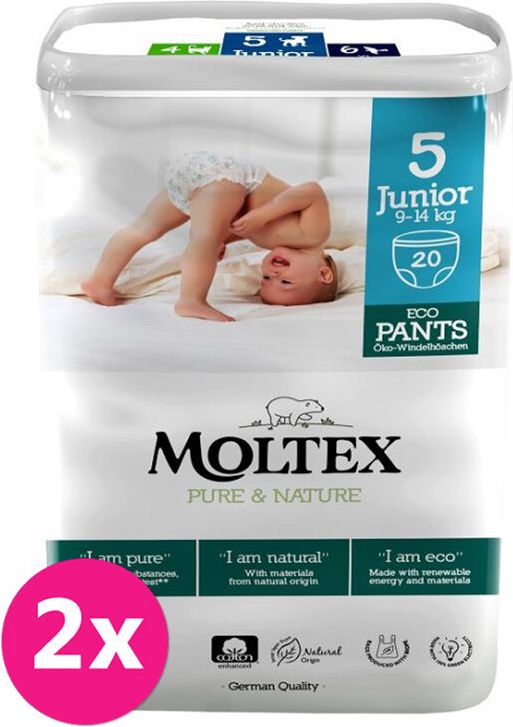 2x MOLTEX Pure&Nature Kalhotky plenkové jednorázové 5 Junior (9-14 kg) 20 ks - obrázek 1