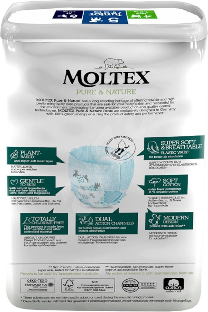2x MOLTEX Pure&Nature Kalhotky plenkové jednorázové 5 Junior (9-14 kg) 20 ks - obrázek 4