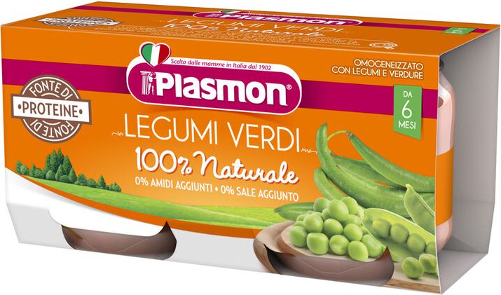 PLASMON Příkrm bezlepkový zeleninový s hráškem a zelenými fazolkami 2x80g, 6m+ - obrázek 1