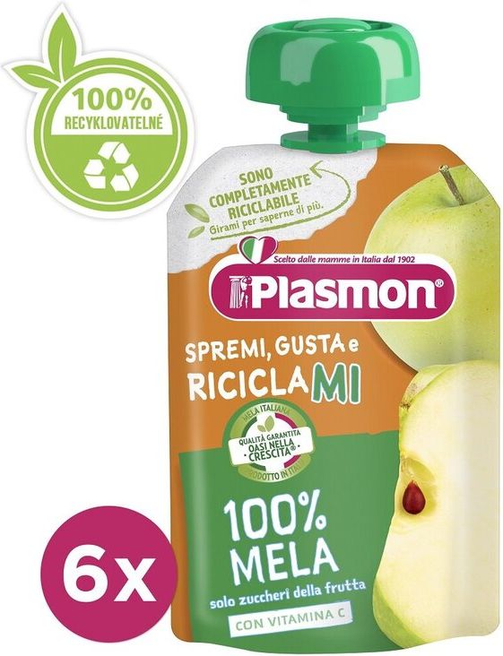 6x PLASMON Kapsička bezlepková ovocná jablko 100 g, 6m+ - obrázek 1