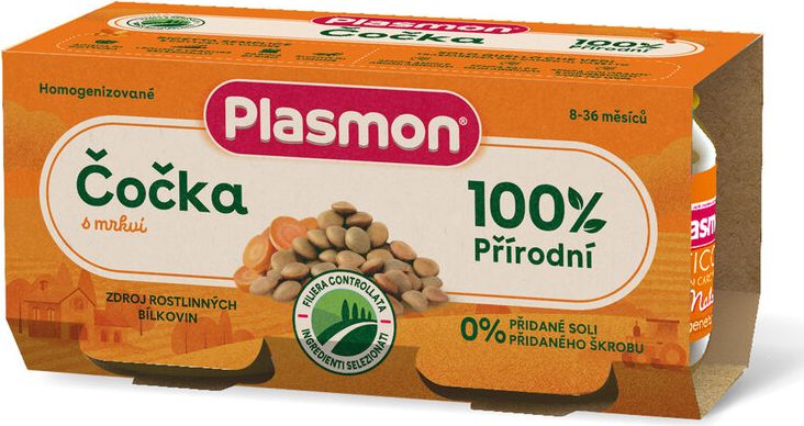 PLASMON Příkrm bezlepkový zeleninový s čočkou a mrkví 8m+ 2 x 80 g - obrázek 1