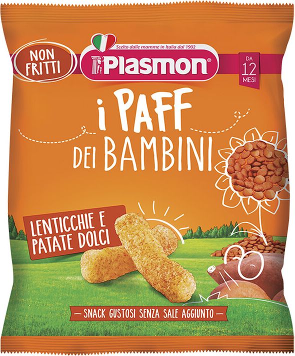 PLASMON Křupky bezlepkové zeleninové na cesty Paff čočka 63% a batáty 12m+ 15 g - obrázek 1