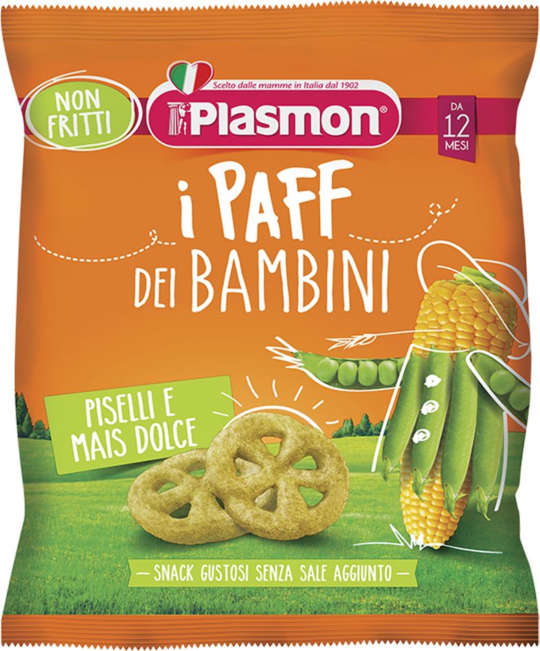 5x PLASMON Křupky zeleninové bezlepkové na cesty Paff hrášek 56% a kukuřice 15g, 12m+ - obrázek 2