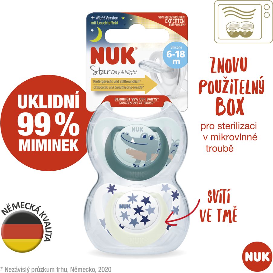 NUK Dudlík Star Den & Noc (6-18 m.) 2 ks box kluk - obrázek 3