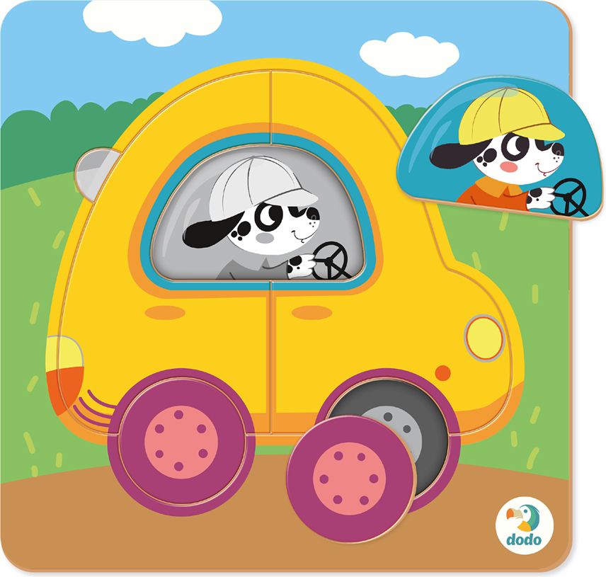 DODO Puzzle vkládácí mix 4 kusy (Tygr, Auto, Loď, Raketka), 18m+ - obrázek 3