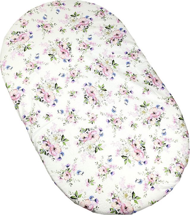 MIMIKO Prostěradlo na oválnou matraci Květy na bílem - obrázek 1