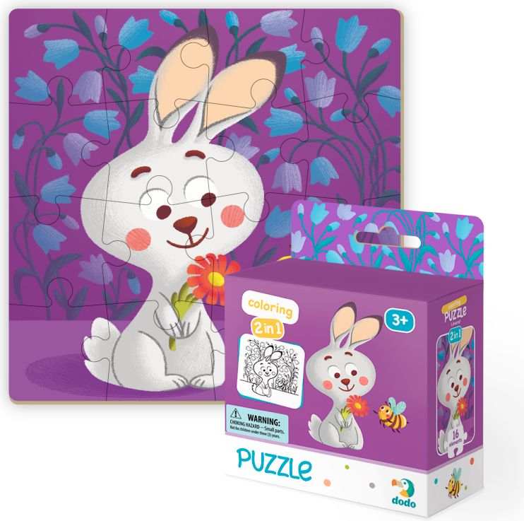 DODO Puzzle s omalovánkou 16 dílků MIX 4 kusů (Ježek, Zajíček, Medvídek, Tučňák) - obrázek 4