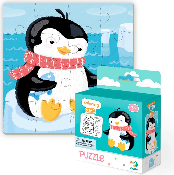 DODO Puzzle s omalovánkou 16 dílků MIX 4 kusů (Ježek, Zajíček, Medvídek, Tučňák) - obrázek 5