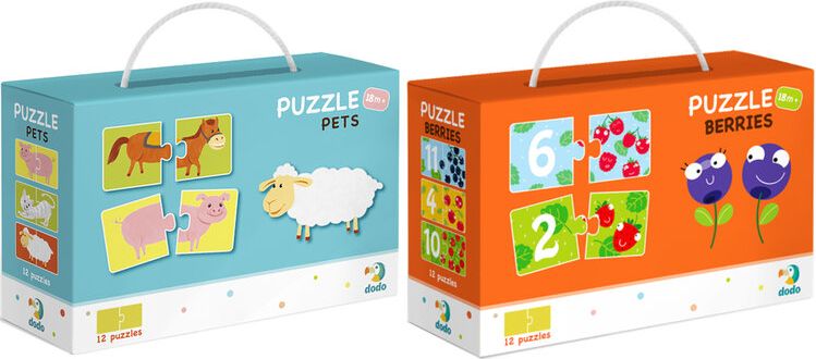 DODO Puzzle Duo 12x2 dílků, sada 2 balení Zvířátka a Čísla a Ovoce, 18m+ - obrázek 1