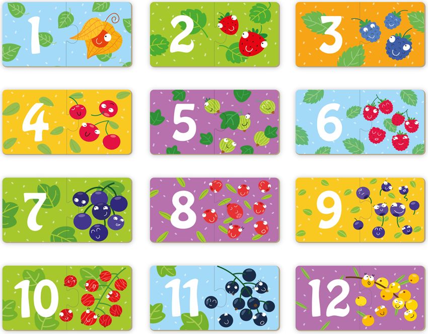 DODO Puzzle Duo 12x2 dílků, sada 2 balení Zvířátka a Čísla a Ovoce, 18m+ - obrázek 5