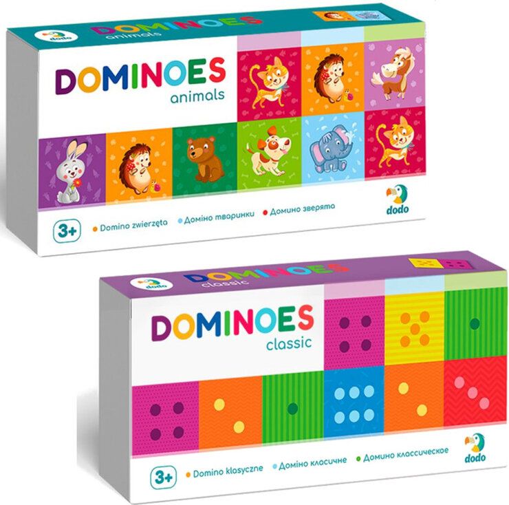 DODO Domino sada 2 kusů Klasik a Zvířátka- 28 dílků - obrázek 1