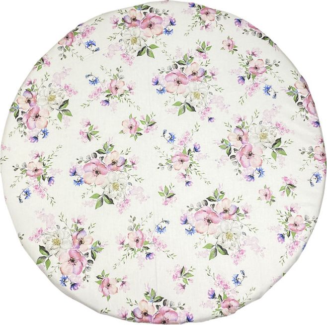 MIMIKO Prostěradlo na kulatou matraci Květy na bílem - obrázek 1