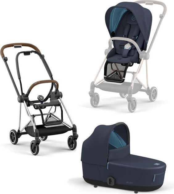 CYBEX Kočárek Mios 3.0 Chrome Brown, seat pack, lux carry cot Nautical Blue - obrázek 1