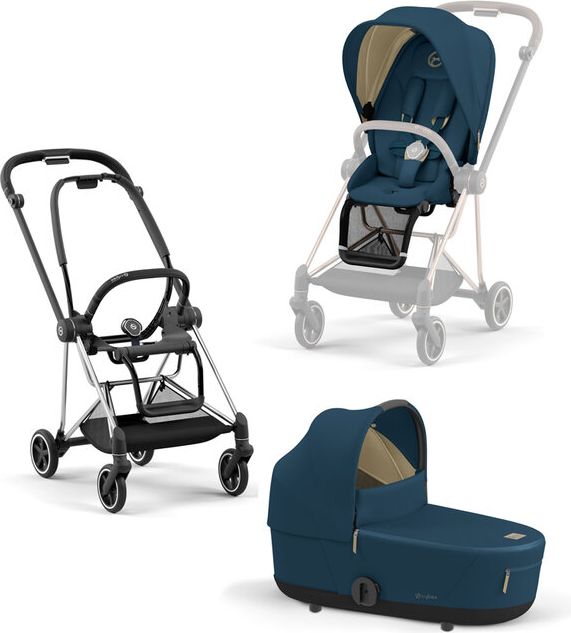 CYBEX Kočárek Mios 3.0 Chrome Black, seat pack, lux carry cot Mountain Blue - obrázek 1