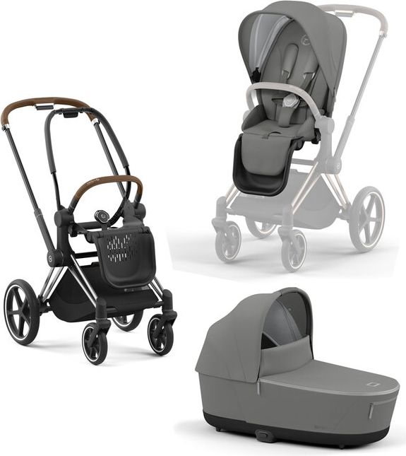 CYBEX Kočárek Priam 4.0 Chrome Brown, seat pack, lux carry cot Soho Grey - obrázek 1