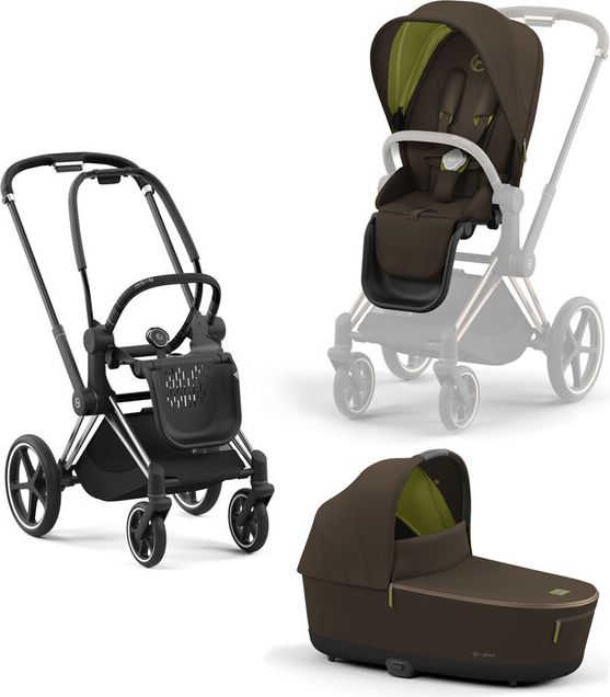 CYBEX Kočárek Priam 4.0 Chrome Black, seat pack, lux carry cot Khaki Green - obrázek 1