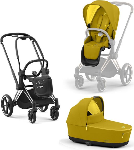 CYBEX Kočárek Priam 4.0 Chrome Black, seat pack, lux carry cot Mustard Yellow - obrázek 1