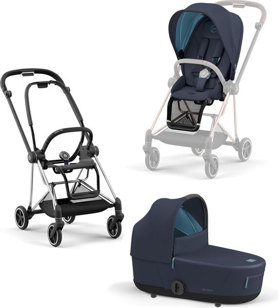 CYBEX Kočárek Mios 3.0 Chrome Black, seat pack, lux carry cot Nautical Blue - obrázek 1