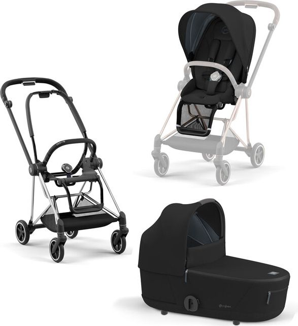 CYBEX Kočárek Mios 3.0 Chrome Black, seat pack, lux carry cot Deep Black - obrázek 1