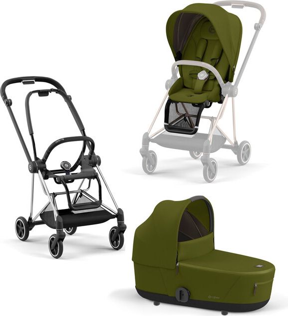 CYBEX Kočárek Mios 3.0 Chrome Black, seat pack, lux carry cot Khaki Green - obrázek 1