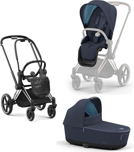 CYBEX Kočárek Priam 4.0 Chrome Black, seat pack, lux carry cot Nautical Blue - obrázek 1