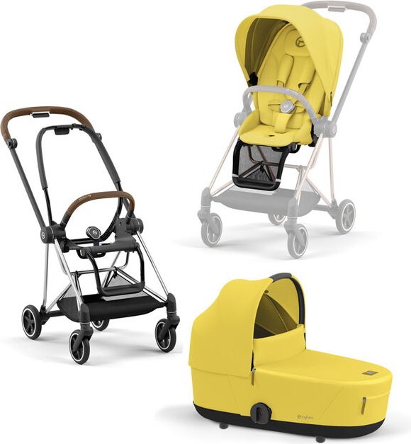 CYBEX Kočárek Mios 3.0 Chrome Brown, seat pack, lux carry cot Mustard Yellow - obrázek 1