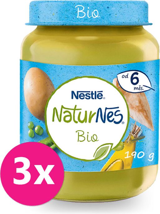 3x NESTLÉ NaturNes BIO dětský příkrm hrášek s brambory a kuřecím masem 190 g, 6+ - obrázek 1