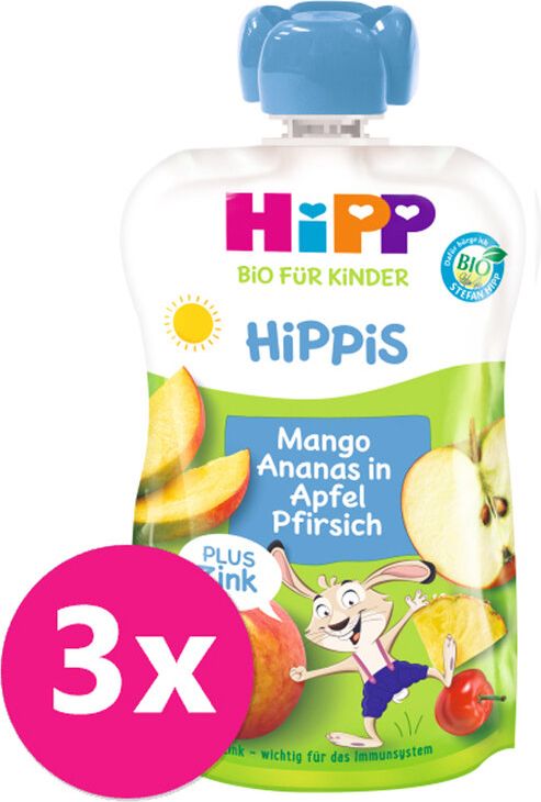 3x HiPP BIO Jablko-Broskev-Mango-Ananas + zinek od uk. 1. roku, 100 g - obrázek 1