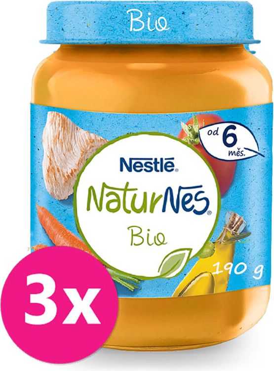 3x NESTLÉ NaturNes BIO dětský příkrm mrkev, rajčata s krůtím masem 190 g, 6+ - obrázek 1