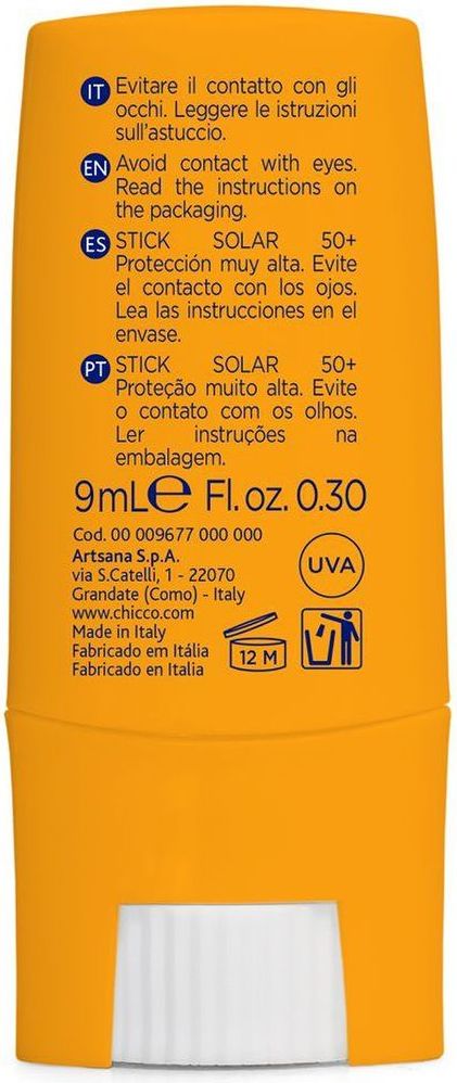 Chicco dětská tyčinka na opalování na obličej a citlivá místa SPF50+ 9 ml - obrázek 2