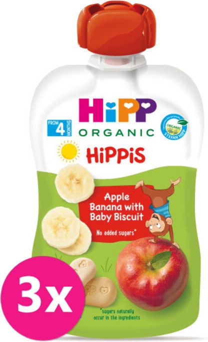 3x HiPP Příkrm ovocný Jablko, banán a sušenky BIO 190 g, 4m+ - obrázek 1