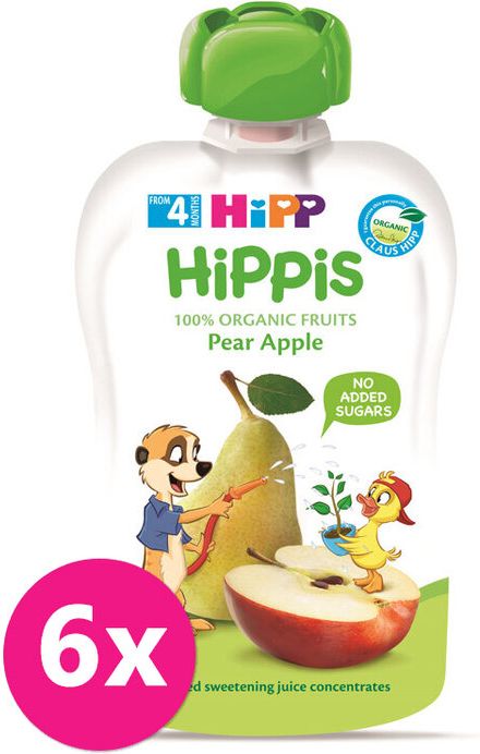 6x HiPP Hippies Kapšička ovocná Hruška, jablko BIO 100 g, 4m+ - obrázek 1