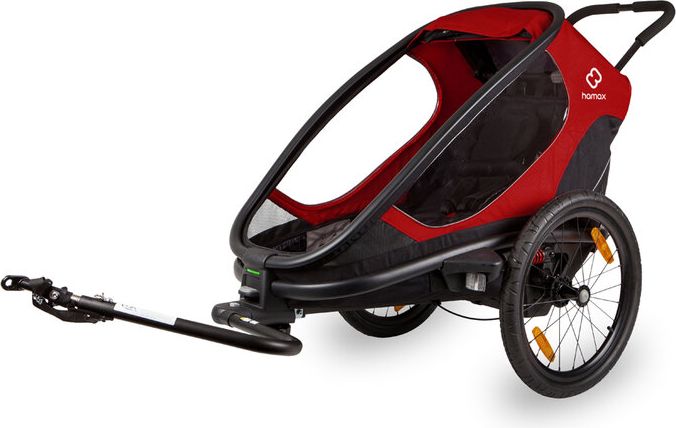 HAMAX Outback One - jednomístný vozík za kolo vč. ramena + kočárkový set - Red/Black, polohovací - obrázek 1